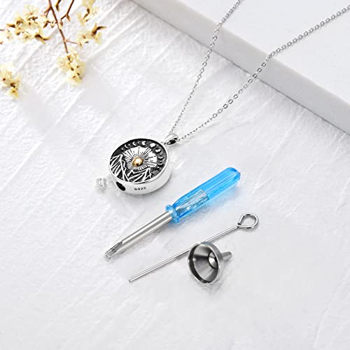 Toupop Sun Moon And Mountain Pendant Urn Necklace For Ashes For Women Men S925 Sterling Silver Nature Hiking Cremation Jewelry Pet Dog Cat Ashes Keepsake Memorial Funeral Gifts Bereavement Ashes Necklaces For Mom Dad Grandma Grandpa #TOP2