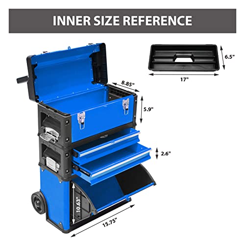 Big Red Stackable Rolling Tool Box Portable Metal Toolbox Organizer,Separate Rolling Upright Trolley Tool Chest With Wheels And 2 Drawers For Garage/Workshop,Atrjf-C305Abdu,19.1"L X 12.2"W X 30"H,Blue #TOP2