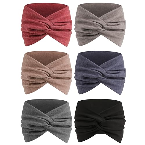 Image of Extra Wide Headbands for Women, 7'' Large Cotton Like Turban Knotted Bandana Head Bands for Women Non Slip, Boho Headbands for Women's hair bands for women's hair 6 Pack