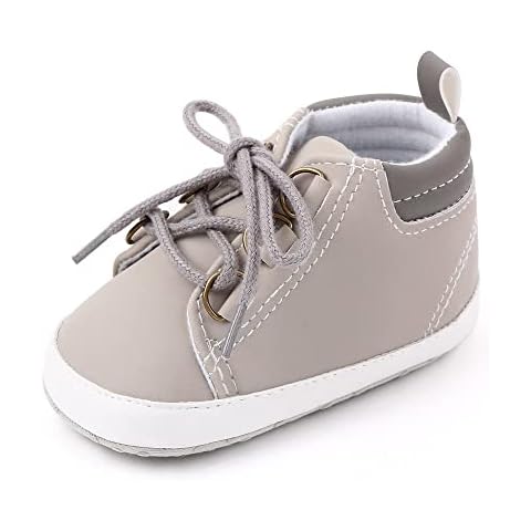 Sekantrol Newborn Baby Boys Girls First Walker Crib Shoes Soft Rubber Sole Infant Sneakers Fashion High-Top Non-Slip Oxford(05-Grey, 0_6months) Cover