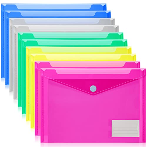 Aogeli 10 Pack Plastic Envelopes Poly Envelopes,Plastic Folders For Documents Clear Document Folders Us Letter A4 Size File Envelopes With Label Pocket For Home Work Office Organization, 5 Colors #TOP27