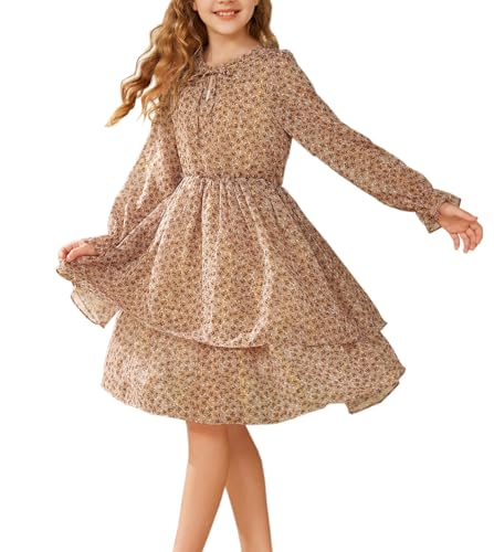 GRACE KARIN Girls Fall Long Sleeve Dress Formal Party Holiday Smocked Waist Midi Dresses 5-12Years