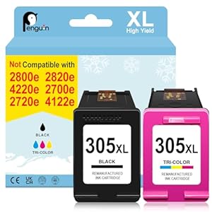 Penguin 305XL Ink Cartridges Black and Colour Replacement for HP Envy 6000e 6032e 6020e 6022e Envy Pro 6432 6452 6452 DeskJet 1210 1212 1215 305 XL Printer Ink for HP 305 Cartridges