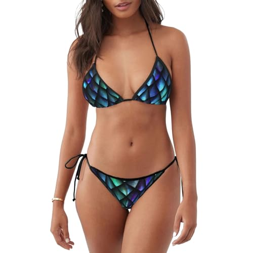 Conjunto de bikini de 2 piezas para mujer con estampado mágico con almohadillas extraíbles para diversión en la playa, Negro, S