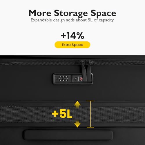 LEVEL8 Top Opening Carry on Luggage Expandable, Large Suitcases with Wheels Airline Approved, Hardside Luggage with Spinner Wheel for Men Women, 20 Inch, Black4