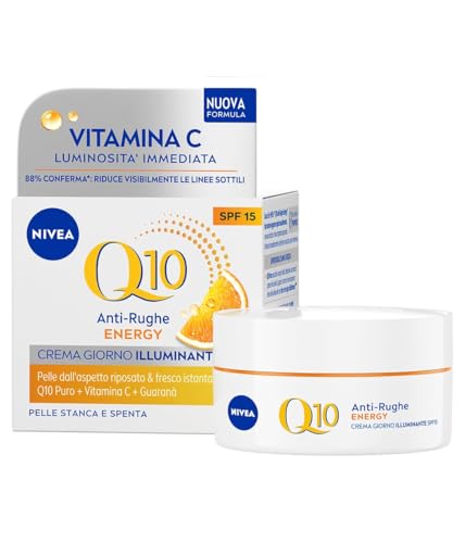 NIVEA Q10 Anti-Falten-Energy Aufhellende Tagescreme LSF 15, 50 ml, Anti-Falten-Gesichtscreme, energetisierend und feuchtkeitsspendende Gesichtscreme, Vitamin C mit Coenzima Q10 und Guaraná