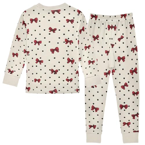 Cartoon Pajamas Set Cute Bow Polka Dot Pattern Long Sleeve PJs Cotton Jammies Sleepwear Top and Pants Multicolor2