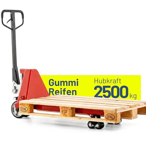 Pallit Hubwagen 2500 kg aus Stahl 1150 mm Gabellänge Gummirollen Gabelhubwagen Handhubwagen Palettenwagen Rot Five-R