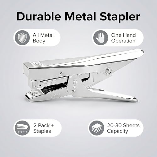 Heftgerät Metall Hefter mit 1000 Heftklammern, 20 Blätter Kapazität, Robuster Bürotacker für Langlebige Nutzung, Aufprallsicherung und Ergonomisches Design, Perfekt für Büro und Schule