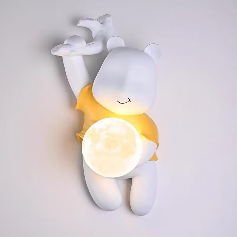 Lampa ścienna LED z możliwością ładowania, bezprzewodowa lampa dotykowa dla dzieci, dekoracja niedźwiedzia i księżyca, zasilanie bateryjne, wewnętrzne oświetlenie nocne