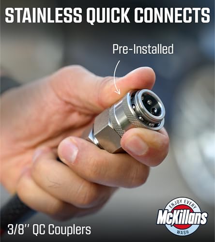 Image of McKillans QC Installed Pressure Washer Hose 50 ft - Flexible & Kink-resistant - Steel-Braided & Durable- 3 /8 inch QC Pre-Installed Stainless Steel - Power Washer Hose - High Pressure 1 /4 inch Inner Diameter