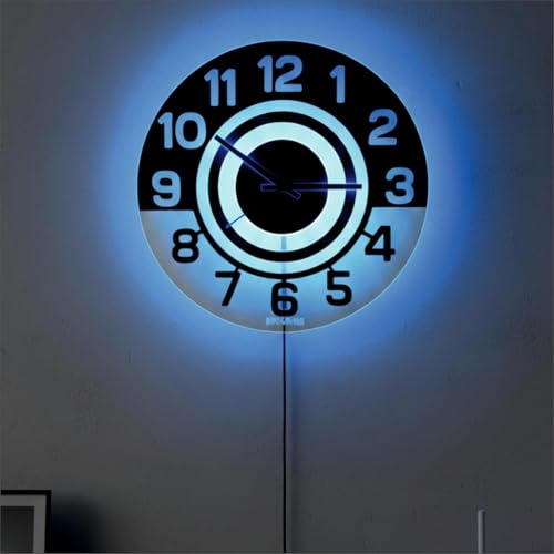 Image of 12 Inch Acrylic Modern Neon Wall Clock with LED Backlight | Night Lamp Neon Clock with Clear Visible Numbers for Home,Bedroom,Office Decor | Light Off Show Black Numbers New (Blue)