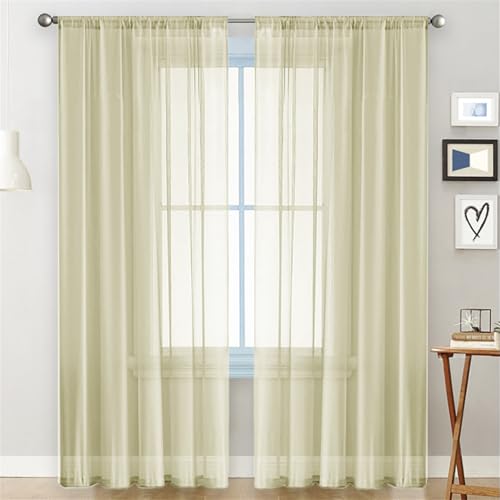 Surwin Translucidas Cortinas Salon Color Sólido Japonés, 2 Piezas Cortina, Cocina Dormitorio Cortinas y Moderno Visillos Visillos Cortos para Ventanas (Beige,132x213cm)