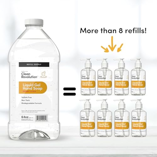Image of Clean Revolution Liquid Gel Hand Soap Refill with Real Essential Oils - Sulfate-Free Gel Hand Wash, Moisturizing Bulk Refill, Non-Toxic Formula (Dreamy Citrus) 64oz, 6-Pack with Pumps