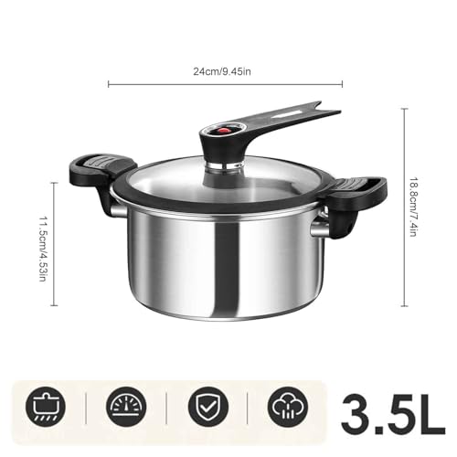 Stainless Pressure Cooker - Portable Fast Cooking Pot for Home Kitchen | Family Cooking Tool for Stews Soup Beans Steak Meat Vegetables Pasta Rice Dining Preparation and Daily Use, Stainless Steel - immagine 3