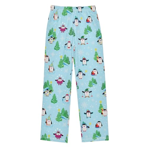 ZZXXB Winter Penguin Snow Print Boys Long Pants Soft Trousers Elastic Waist Kids Lounge Bottoms with Pockets S-XL