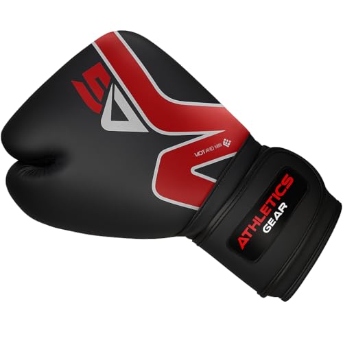 Boxing Gloves by Athletics Gear – 6oz to 16oz Maya Hide Leather Perfect Design and Fit with Fasten Closure System for MMA sparring, fighting, kickboxing, and punching (Black-Red, 8 OZ) - Image 4
