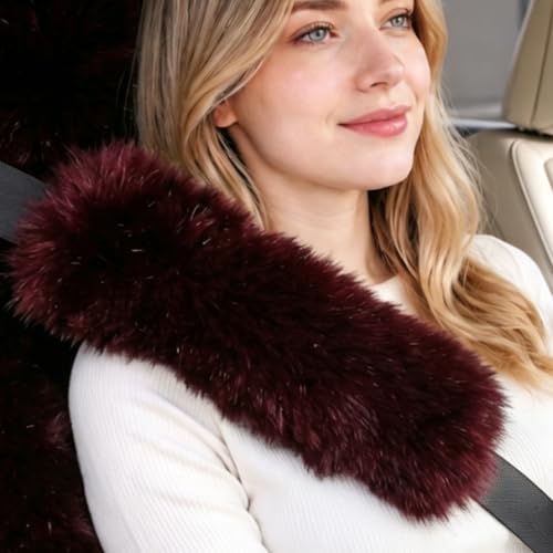 Image of 2 Pack Sheepskin Car Seat Belt Cover Pads | Long Wool Seatbelt Cushions