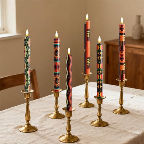 Image of African LED Candles Flameless Candlesticks-6pcs Timer Traditional Tribal Battery Operated Candle Remote Floral LED Taper Candles Lights for Home Wedding Party Dinner Windows Decor-P6AFRI