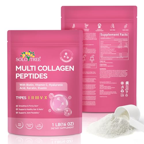 Multi Collagen Peptides Powder for Women – Type I, II, III, V & X Hydrolyzed Collagen Supplements, Unflavored, Easy Mix, Supports Hair, Skin, Nails, Joints & Bones, Gluten & Dairy Free, Non-GMO, 1lb