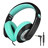 RockPapa Comfort+ Adjustable Over Ear Headphones Earphones with Microphone in-line Volume for Adults Kids Childs Teens, Smartphones Laptops DVD MP3/4 Surface iPhone iPod iPad MacBook Black Teal