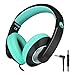 RockPapa Comfort+ Adjustable Over Ear Headphones Earphones with Microphone in-line Volume for Adults Kids Childs Teens, Smartphones Laptops DVD MP3/4 Surface iPhone iPod iPad MacBook Black Teal