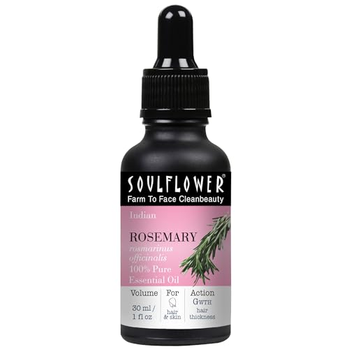 Soulflower 100% Pure Rosemary Oil for Hair Growth, Hair Fall Control, Strengthening, Volumising Hair Oil for All Types | Organic Certified (1 fl oz)