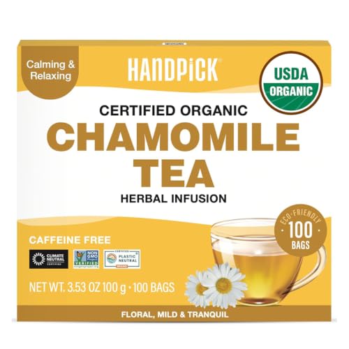 Image of HANDPICK Organic Chamomile Tea (100 Tea Bags) Pure Floral Chamomile Tea
