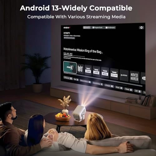 Image of [Officially-Licensed APP /Auto Focus] Smart Projector Native 1080P Android 13 OS, Built-in Apps 4K Support Portable Auto Keystone Projector with Netflix YouTube Light Gray