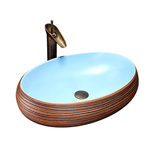 SAeWare Fregadero ovalado grande, moderno de cerámica sobre el mostrador artístico