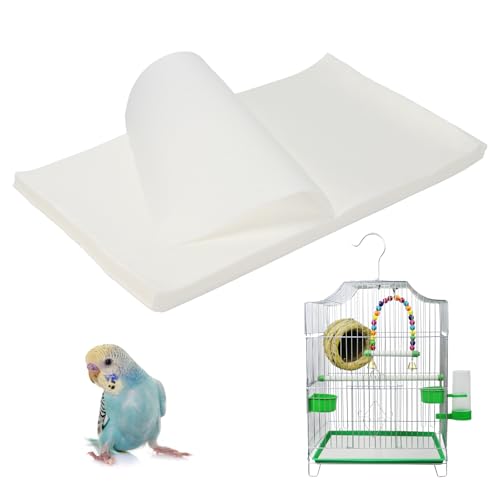 KCGANI 100 Pcs Bird Cage Liner Papers, 20 x 11 inch Non-Woven Gravel Liner Paper for Bird Cage, Disposable Cage Paper Liners Precut Absorbent Bird Cushion Paper Pad Accessories for Parrot Pet Cages