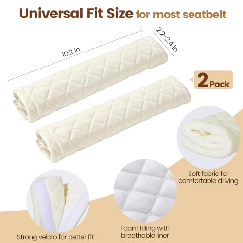 Image of Amooca Soft Auto Seat Belt Cover Seatbelt Shoulder Pad Cushions 2 PCS for a More Comfortable Driving Universal Fit for All Cars and Backpack Off White