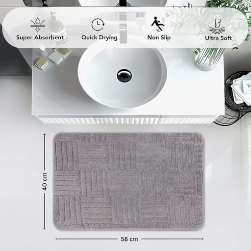 Image of LUXE HOME INTERNATIONAL Microfiber Bath Mat for Bathroom Anti Slip Water Soak Plush Soft Bahrain Maze Door Mat for Home Bedroom Washable Floor Rug (40x58cm Grey) Pack of 1