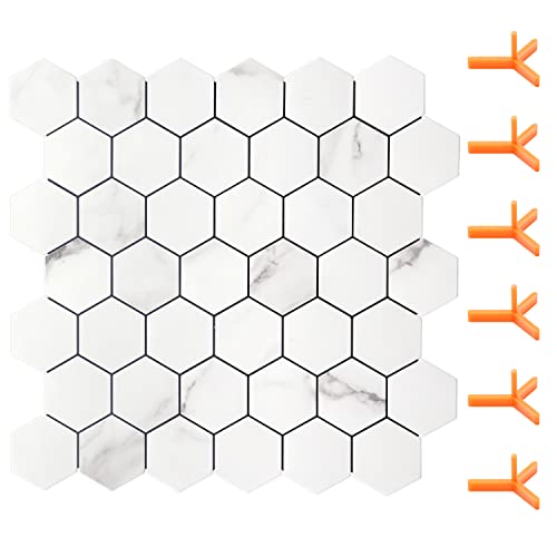 STICKGOO Peel and Stick Backsplash for Kitchen Self-Adhesive Tile Hexagon Mosaic Tiles (10 Sheets White Marble )
