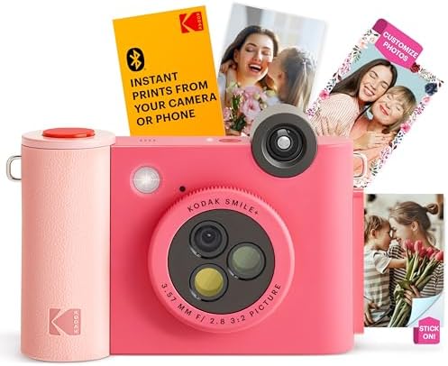 KODAK Smile+ Wireless Digital Instant Print Camera with Effect-Changing Lens, 2×3” Sticky-Backed Photo Prints, and Zink Printing Technology, Compatible with iOS and Android Devices – Pink