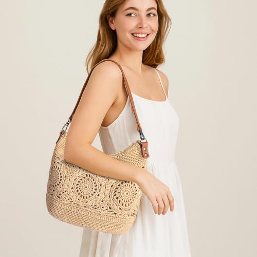 Image of Eiyye Boho Crochet Crossbody Bag Women Handmade Hobo Purse Large Tote Bag for Summer BeachTravel Daily Use