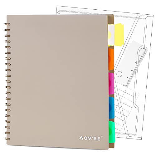 Image of 5 Subject Notebook - Spiral Notebook, College Ruled Notebook With Dividers Pocket, Tabs, 11 inch Ruler, 200 Pages, for Writing Journal, Home & Office, School Supplies, 8.5''x11'' CoCo Brown | 200 Pages, 11 inch Ruler, 8.5 inchx11 inch Brown, Pocket Dividers with Tab Labels, for Writing Journal, Home, Office & School Supplies