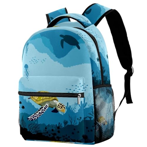 Sac à dos décontracté tortue bleu pour les sorties et le collège