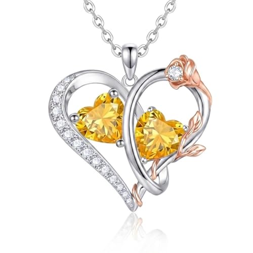 TIGER RIDER Rose Birthstone Necklace with November Pendant