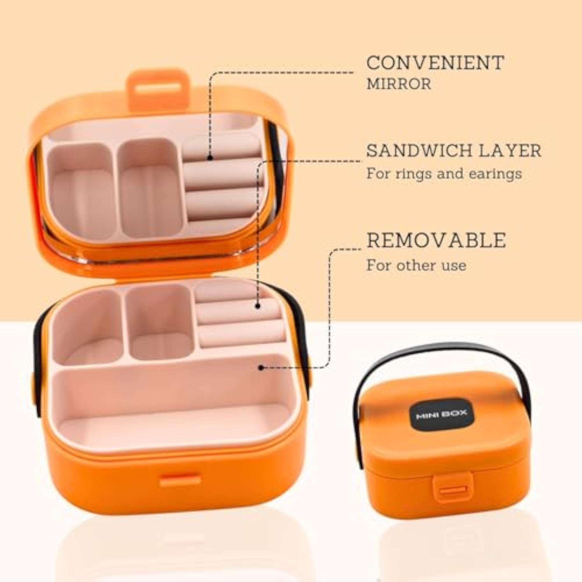 Mini Portable Jewelry Storage Box with Mirror, Travel Organizer