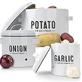 Aesthetic Farmhouse Kitchen Storage Canister Set of 3 - Keeps Potatoes, Onions and Garlic Fresh and Tasty