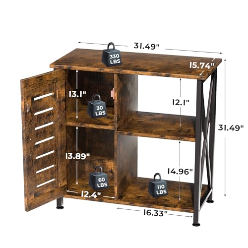Image of Herture 20-29 Gallon Fish Tank Stand, Aquarium Stand with Cabinet Accessories Storage, Heavy Duty Metal Frame, 31.49 inch L*15.74 inch W Tabletop, 330LBS Capacity, Rustic Brown PG07YGN