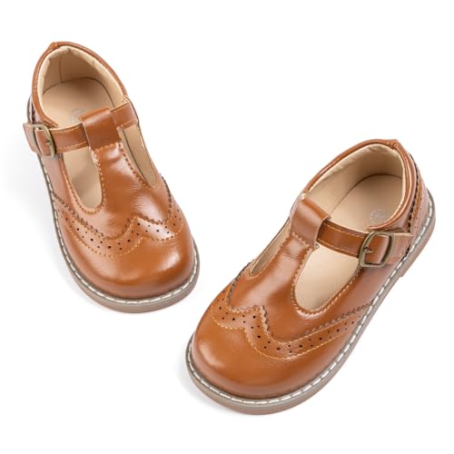 Image of Boy's Girl's Classic T-Strap Dress Shoes Wedding Party Church School Uniform Oxford for Toddler /Little Kid