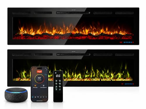 Image of 60 inch Electric Fireplace, Recessed or Wall Mounted, 5.5 inch Deep, 750W /1500W Quartz Heater, WiFi App, Alexa and Google Home, 13 Flame Colors