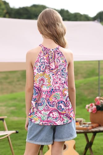 Image of BesserBay Girls Summer Back Button Halter Neck Tank Top Cold Shoulder Casual Blouse Pleated Sleeveless Shirts 5-14 Years
