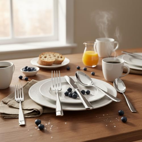 Image of 30 Pcs Silver Cutlery Set for Dining Table the Perfect Mirror Polish Hevy Duty Tableware Including Dinner Spoons, Dinner Forks, Dinner Knives, Dessert Spoons & Dessert Forks