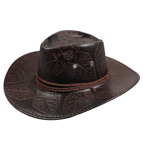 Chapeau de cowboy en cuir respirant avec large visière anti-UV