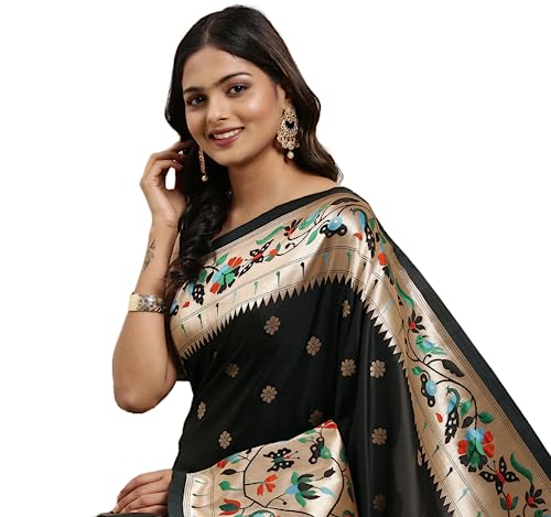 Pandadi Saree Women's Paithani Silk Saree With Unstitched Blouse ...