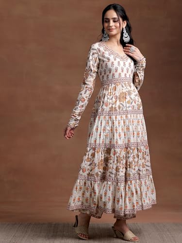 Image of Libas Women Cotton Off White Printed A Line Kurta With Palazzos Dupatta | daily wear suit
