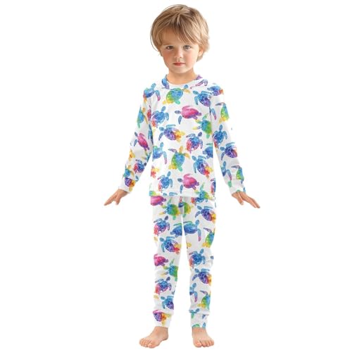 ALAZA Multicolor Watercolor Sea Turtle 2 Piece Pajama Set Long Sleeve Top and Pants Sleepwear Unisex3